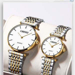 Montre de couple minimaliste pour homme et femme, bracelet en acier inoxydable ultra-fin, logo personnalisé CHENXI 072A, style décontracté, verre - Product Image 3