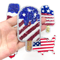 Patch à paillettes drapeau américain en forme de bâtonnet de glace, applique brodée, badges patriotiques pour la fête de l'Indépendance, pour T-shirt d'été