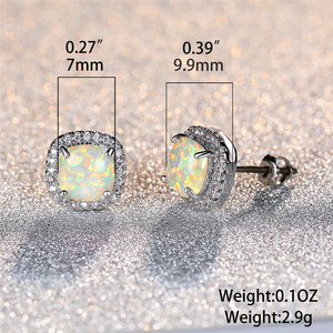 Silver Color White Fire Opal Square Stone Screw Back <strong>Earrings</strong> for Women Vintage Fashion Charming Jewelry - Product Image 5