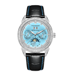 Reloj Premium para Hombre con Fase Lunar, Día y Mes, Tono Oro Rosa con Detalles de Diamantes, Correa de Cuero, Lujoso para Reuniones de Negocios - Product Image 2