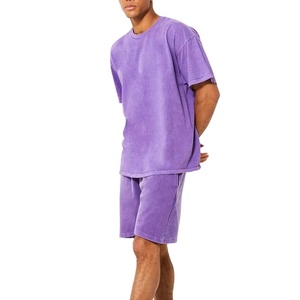 Nouveautés 2024 Ensembles courts en velours 2 pièces Chemise deux pièces en velours et ensembles courts respirants pour hommes de couleur unie d'été - Product Image 2