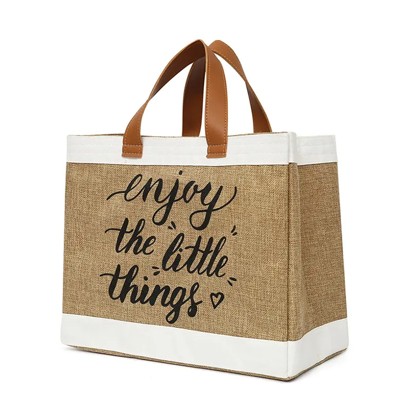 wholesale Custom Logo Printed Natural woven Canvas cotton Burlap Handbag Fashion Eco Reusable Shopping Jute Tote Bag