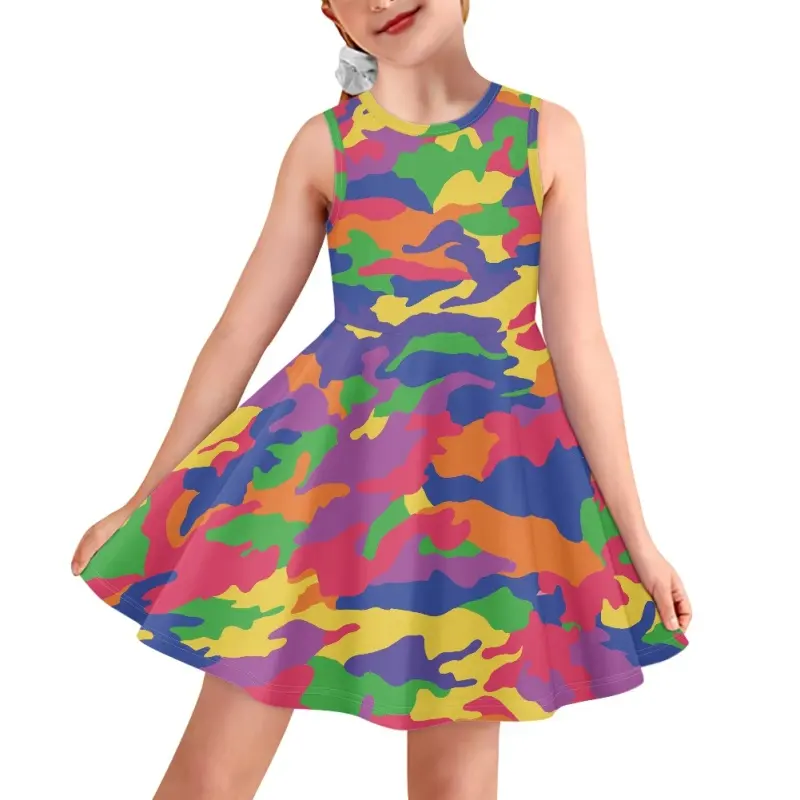 Dropshipping kamuflaj desen küçük kızlar kolsuz yürümeye başlayan yaz Sundress prenses elbisesi tankı elbiseler çocuklar kızlar için