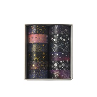 Ensemble de rubans washi style galaxie cosmique mystérieuse avec motifs étoiles, lune et soleil imprimés en feuille, pour les amateurs de journal intime et la décoration de carnets