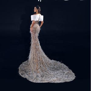 Vestido de Noche Personalizado con Hombros Descubiertos para Mujer, Estilo Sirena con Plumas, Corsé Exquisito, Estilo Dubái - Product Image 2