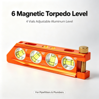 Niveau torpille magnétique de 6 pouces de qualité industrielle usiné CNC, 4 bulles, réglable, en aluminium, pour plombiers et plomberie