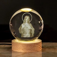 Lampe de nuit en cristal gravé au laser 3D Jésus pour décoration de table