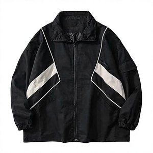 <b>Women</b> Color Block Stand Collar <b>Racer</b> <b>Jacket</b> Zipper Closure Oversized Windproof Track <b>Jacket</b> Autumn Wear - Product Image 1