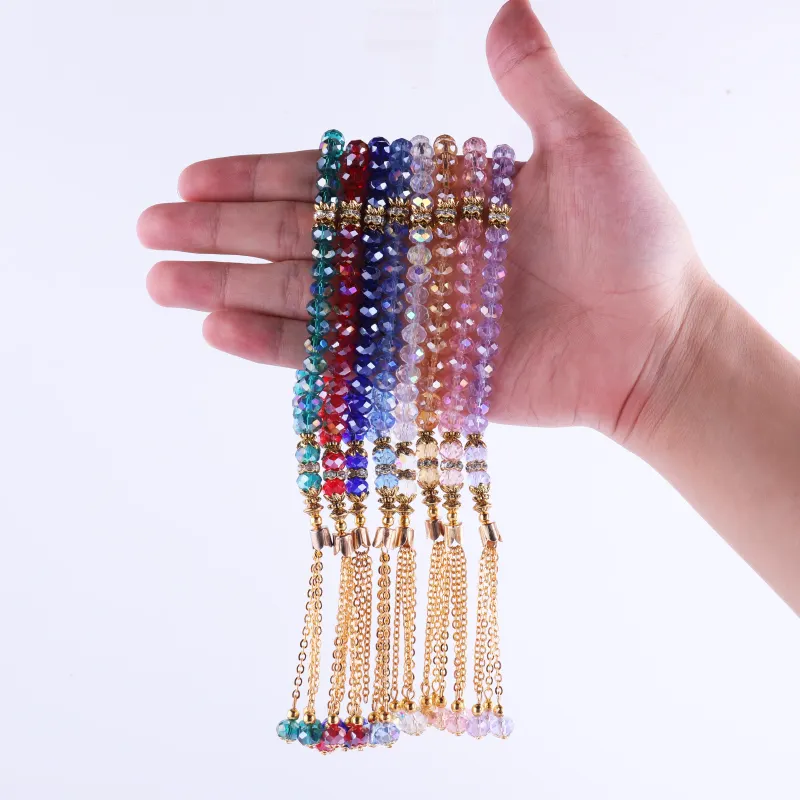 Paille de prière en cristal fait à la main, 33 perles, style musulman, islamique, Tesbih, 8mm, chapelet de prière Tasbih