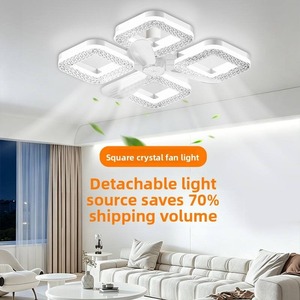 โคมไฟเพดานคริสตัลทรงสี่เหลี่ยมพร้อมพัดลม LED 5 ใบพัด มอเตอร์ DC ควบคุมด้วยรีโมท ปรับความสว่างได้ 5 ระดับ ติดตั้งแบบฝัง ดีไซน์ทันสมัย สำหรับห้องนั่งเล่น - Product Image 1