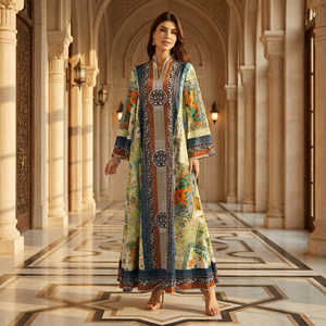 Robe longue imprimée de strass pour femme, coupe ample, style affirmé, fournisseur en gros - Product Image 1