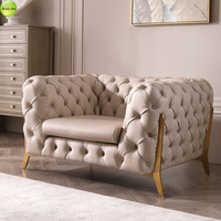 Canapé en tissu de luxe italien, fauteuil capitonné en velours doux haute densité avec pieds en métal doré pour salon/hall/hôtel/appartement