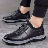 Chaussures pour hommes transfrontalières, chaussures en cuir décontractées avec semelle souple et lacets de couleur unie, tige en PU respirante, chaussures à semelle épaisse