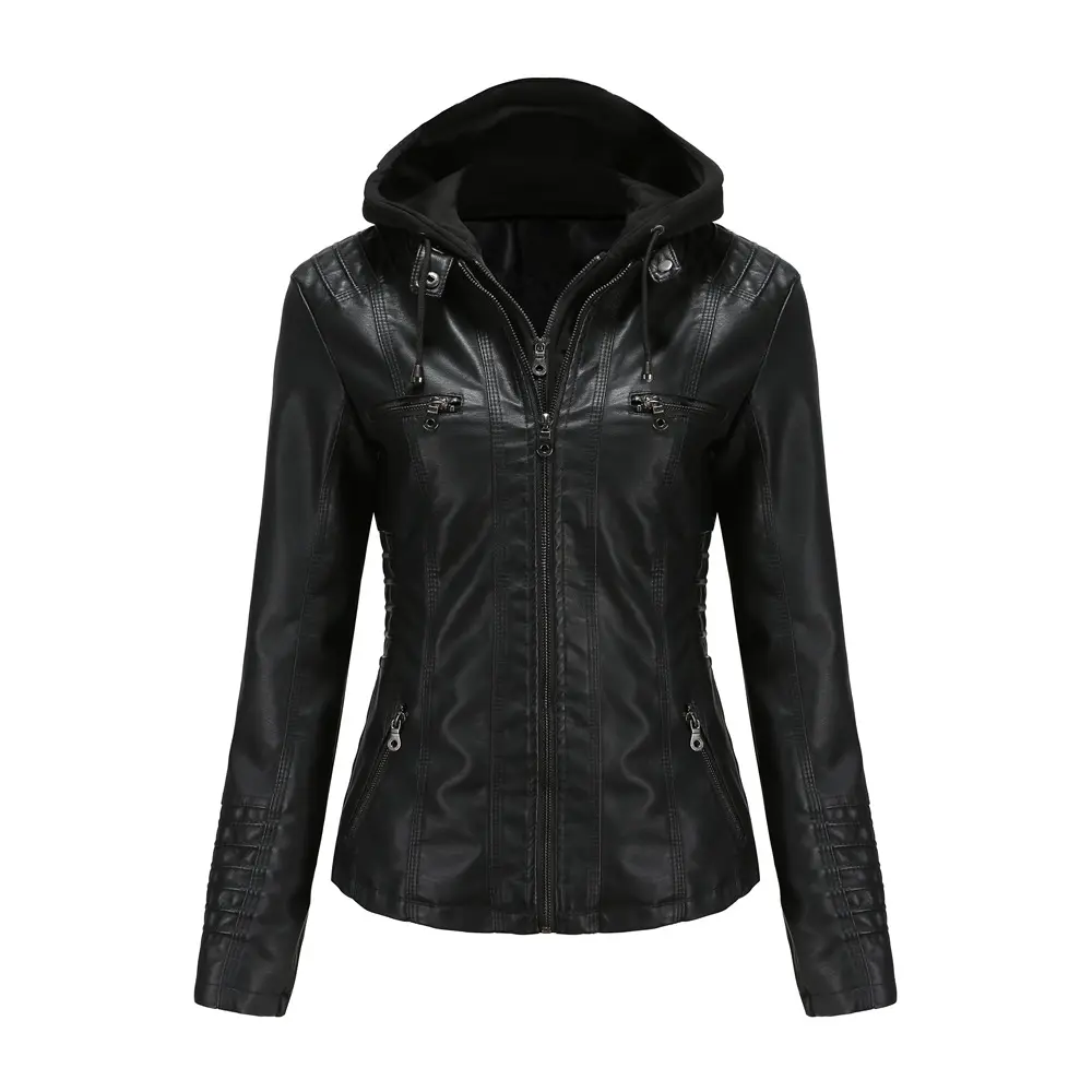 Women Autumn Winter Soft Leather Lady Black Pu Zipper Motorcycle Streetwear Faux Leather Jackets