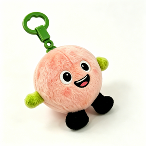 Customized Smiling peach plush keychain with green clip,Cute gift for peach lovers,Round pink peach plush charm - Product Image 5