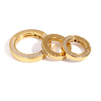 Vente en gros de fermoirs plats ronds en acier inoxydable plaqué or avec zircon pour la fabrication de colliers de bijoux