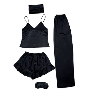 Completo abbigliamento da donna <span class=keywords><strong>leggero</strong></span> e confortevole per tutte le stagioni pantaloni lunghi a canotta nera con chiusura elastica in vita per pigiami estivi - Product Image 5