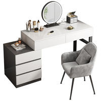 Coiffeuse moderne avec miroir lumineux ondulé et tabouret rond, bureau de maquillage avec tiroirs pour chambre à coucher, meuble