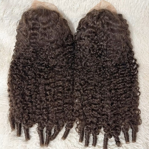 Parrucca in Capelli Umani <span class=keywords><strong>Ricci</strong></span> Marrone Cioccolato Birmano con Chiusura in Pizzo HD Trasparente 13x6 e 5x5 - Product Image 3
