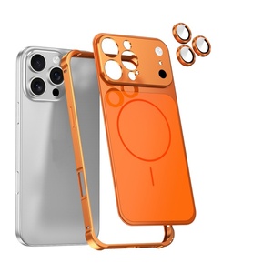 Coque de téléphone magnétique en métal aluminium mat antichoc avec film de protection d'objectif en verre pour <span class=keywords><strong>iPhone</strong></span> 17 13 14 15 16 Pro Max – Vente en gros - Product Image 1