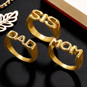 DUOYING 18K Gold PVD Plated Family Letter <strong>Ring</strong> Stainless Steel Titanium Steel Waterproof Mom <strong>Dad</strong> Sister <strong>Ring</strong> - Product Image 4