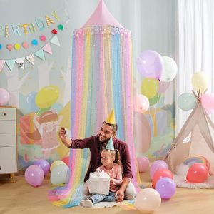 Arcobaleno letto a baldacchino lucente per bambini principessa cupola rotonda <span class=keywords><strong>tenda</strong></span> per bambini culla baldacchino gioco <span class=keywords><strong>tenda</strong></span> per ragazze - Product Image 2