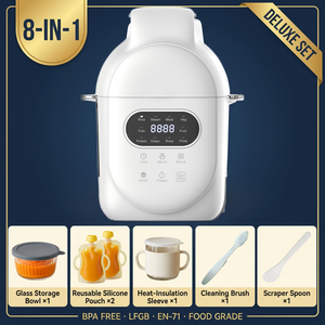 Premium Bebek Maması Hazırlama Seti, Yeniden Kullanılabilir Silikon Kılıflı Cam Saklama Kabı ile Buharlı Pişirici ve Blender - Product Image 1