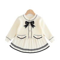 Ensemble de vêtements 2 pièces pour tout-petits, pull en acrylique tricoté à col rond avec nœud et jupe plissée douce pour bébés filles
