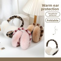 Cache-oreilles pliables pour femmes, imprimé léopard, fausse fourrure douce, chauffe-oreilles chauds, coupe-vent, couvre-oreilles d'extérieur