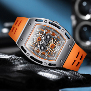 mige Men's Luxury Mechanical <b>Watch</b> Stainless Steel <b>Case</b> Orange Silicone Band Tourbillon Movement 43mm Dial Automatic - Product Image 1