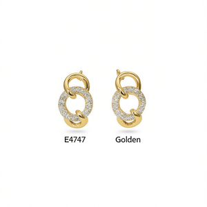 Pendientes de diamantes dorados E4747 para mujer, minimalistas, para uso diario, corte redondo brillante, color G natural, joyería de oro - Product Image 1