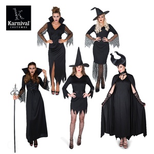 Vestido de bruja de encaje negro gótico ODM al por mayor con sombrero disfraz de película y TV para fiesta de Halloween para mujer - Product Image 5