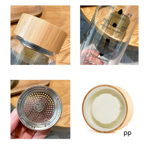 Bouteille d'eau en verre borosilicate de 1000 ml avec marqueur de temps et couvercle en bambou pour la vente en gros - Product Image 3