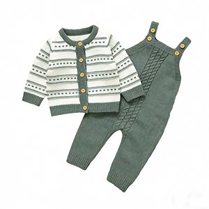 Conjunto de <span class=keywords><strong>Ropa</strong></span> de Bebé Tejida, Cárdigan y Pelele para Recién Nacido, <span class=keywords><strong>Invierno</strong></span>, Niño, Rayas, Manga Larga - Product Image 3