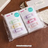 MUJU D412 Lot de 3 pinces à cheveux à pression en forme d'étoile et de cœur scintillantes, 5 cm, en résine pastel perlée, avec logo personnalisé, carte code-barres, prêt à la vente au détail