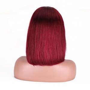 Peluca de Cabello Remy Monofilamento Corto Realista Gold Bell Bobo con Encaje Transparente HD Grado 12A Brasileño Rojo <span class=keywords><strong>Vino</strong></span> - Product Image 5