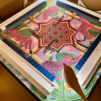 Napperon de table Charleston mignon imprimé antidérapant, motif floral singe, style Mahjong, avec nœuds, rubans et bordure à motif clé grecque