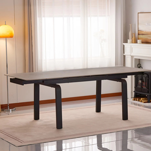 Table à manger extensible de style moderne, carrée, très vendue, avec plateau en pierre frittée, pieds en métal, finition noire thermolaquée, meubles pour la maison - Product Image 1