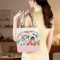 Sac bandoulière vertical en toile de style ethnique, broderie double face au fil doré, grande capacité, personnalisable, directement de l'usine