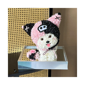 Cadeau de fleurs éternelles en forme de chien fait main dans une boîte acrylique, grand chiot éternel en hortensia de 15 pouces pour la fête des mères et la Saint-Valentin - Product Image 1