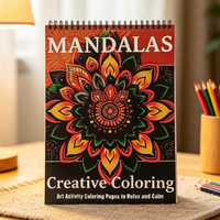 Livre de coloriage à spirale avec motif mandala pour adultes, art thérapeutique, activité de relaxation, pages recto-verso