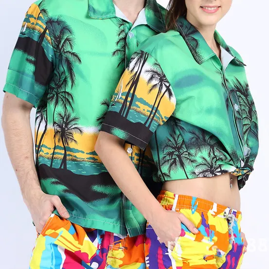 Polyester Young Boy Short T Shirt Beach Pants Suit Linen Beach Shirt Customized Hawaiian Shirts