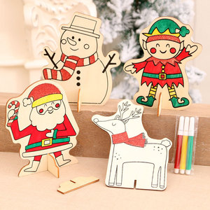 Christmas wooden ornaments, drawing <b>kits</b>, kindergarten <b>DIY</b> crafts, educational toys, small gifts. - Product Image 1