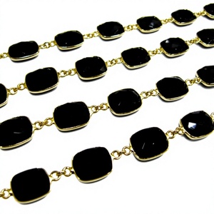 Natural Black Spinel Cushion Shape Size 11x13mm Briolette Faceted Rectangle Bezel Connector <b>Chain</b> Sold Per Foot - Product Image 1