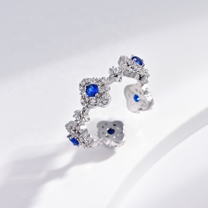 wholesale plata 925 sterling <b>silver</b> open chunky <b>ring</b> custom bulk engagement vintage ladies sapphire <b>adjustable</b> blue zircon <b>rings</b> - Product Image 4
