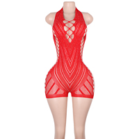 Tenues de danse exotiques de créateur, bodys de scène scintillants pour strip-teaseuses, en maille ornée de strass, pour performances en boîte de nuit, tenues personnalisées