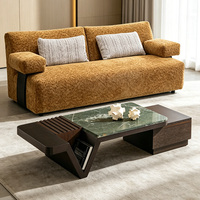 Nouvelle table basse en marbre de luxe 2026 avec tiroir de rangement, table basse moderne en placage de bois fumé et marbre irrégulier