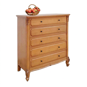Cómoda Francesa Luis XVI de Madera Maciza de Caoba y Nogal con 5 Cajones y Tiradores Metálicos para Almacenamiento en Sala de Estar y Dormitorio - Product Image 1