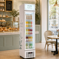 Réfrigérateur Commercial Vertical Ultra-Mince à Porte Vitrée pour Boissons, Contrôle Numérique, Sans Givre, Étagères Réglables pour la Vente en Gros