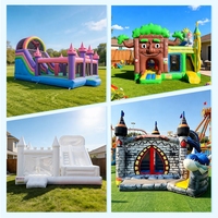 Château gonflable commercial grand format, combo humide/sec, pour fêtes, avec système de souffleur d'eau double, grand château gonflable